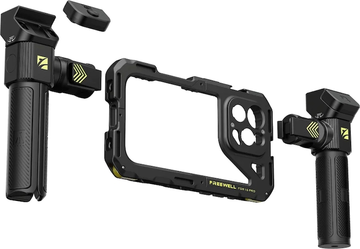 Freewell iPhone 16 Pro Genius Rig Gabbia per iPhone 16 Pro Genius Rig, maniglie per treppiede e monopiede