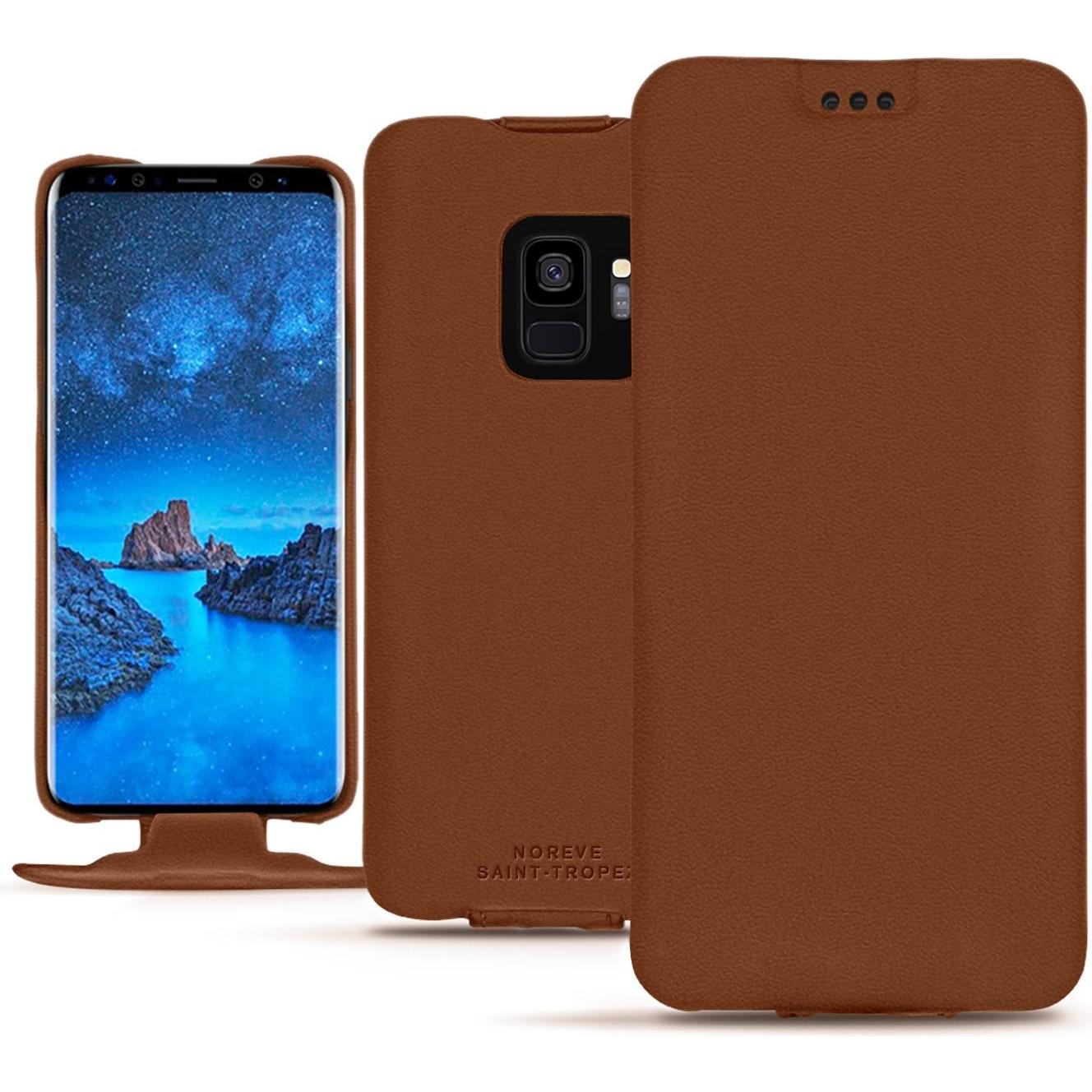 Noreve Lederschutzhülle vertikal (Samsung Galaxy S9), Smartphone Hülle, Braun