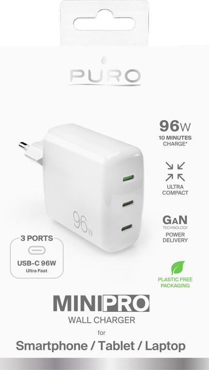 Produktbild SBS Puro GaN Wall Charger with 3 USB-C ports, 96W, white (96 W)