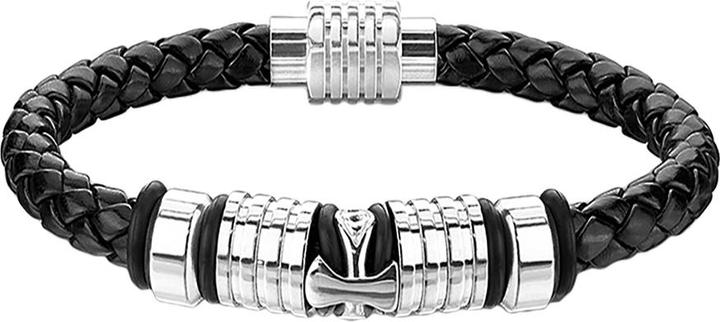 Immagine prodotto Star Piercing Bracciale in ecopelle nero con ciondolo a croce (20.30 cm, Ecopelle, Acciaio chirurgico 316L, senza ottone)