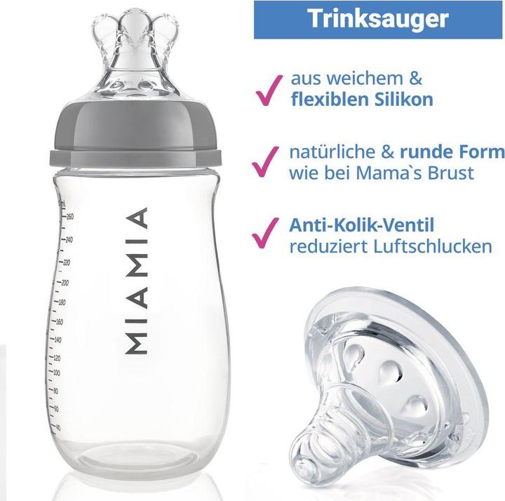 Produktbild MiaMia Babyflaschen PP-Flasche 3er Pack 260 ml + Silikon-Trinksauger (260 ml)