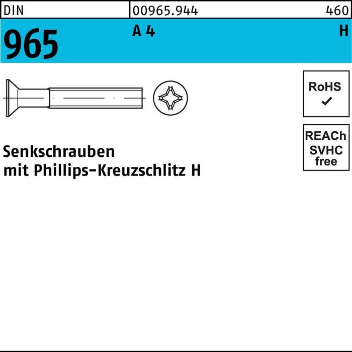 Produktbild Senkschraube DIN 965 Kreuzschlitz-PH M 6 x 8 -H A 4 (200 Schrauben pro Stück)