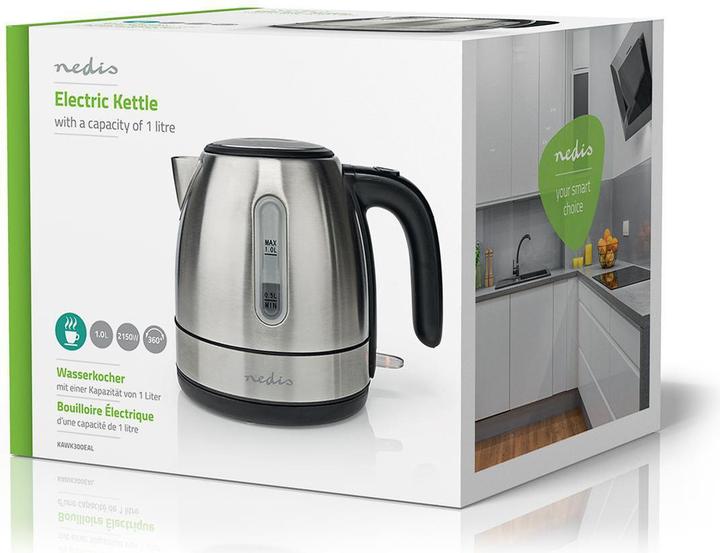 Immagine prodotto Nedis KAWK300EAL - Rychlovarná konvice | 1.0 l | Nerezová Ocel | Hliník | Otočný o 360 stupňů | Skr (1 l)