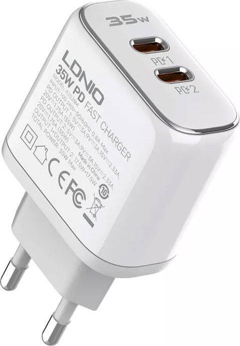 Ldnio MFi wall charger A2528M, 2xUSB-C, USB-C to Lightning 35W (35 W)