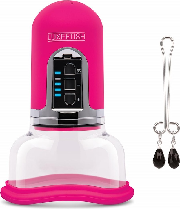 Lux Fetish Pompe à chatte automatique rechargeable à 4 fonctions avec pince à clitoche