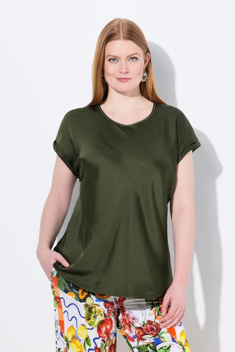 Produktbild Ulla Popken Satinblusenshirt, Classic, Rundhals mit Glitzernaht, ärmellos (50, 52)