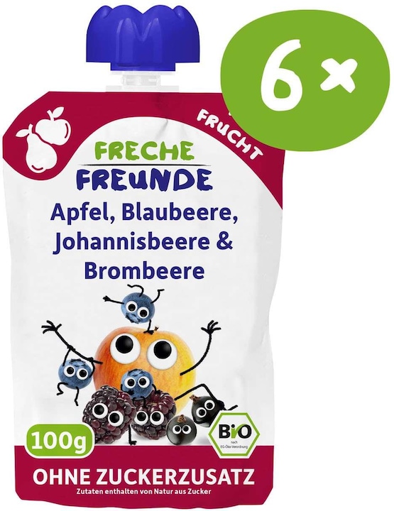 Produktbild Freche Freunde Quetschbeutel Apfel, Blaubeere, Karotte 6x 100 g (600 g)
