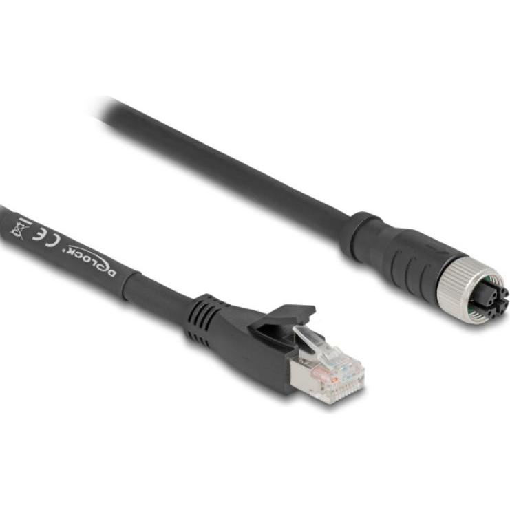 Delock M12 Kabel X-kodiert 8 Pin Buchse zu RJ45 Stecker Cat. (S/FTP, CAT5e, 2 m), Netzwerkkabel