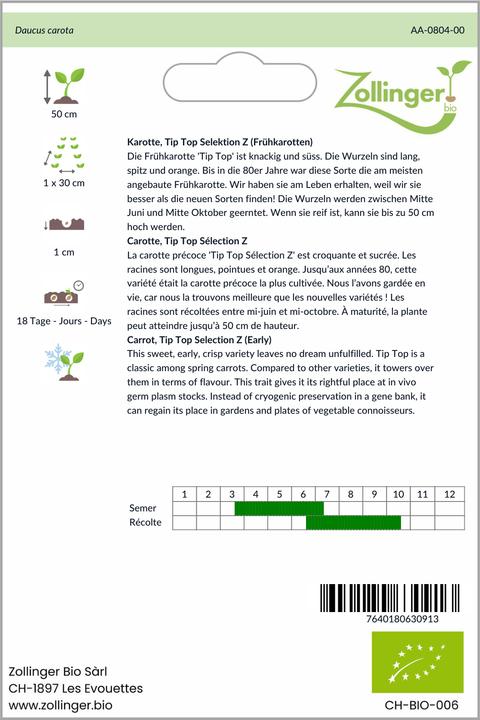 Actual product image Zollinger Bio Carrots, Tip Top Selection Z (early carrots)