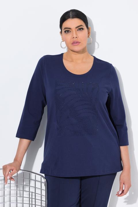 Produktbild Ulla Popken Shirt, Blätter, Ziersteine, Classic, Rundhals, 3/4-Arm (58)