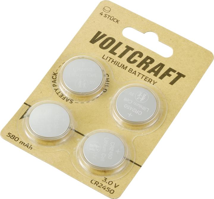 Actual product image Voltcraft CR2450 Button cell CR 2450 Lithium 580 mAh 3 V 4 pcs. (4 pcs., CR2450, 580 mAh)