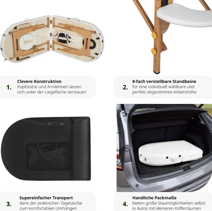 Immagine prodotto tectake Lettino da massaggio Sawsan a 3 zone, con 5 cm di imbottitura, rulli e supporto in legno