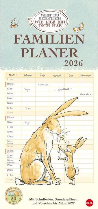 Weisst du eigentlich, wie lieb ich dich hab? Familienplaner 2026 (21 x 45 cm, Hardcover, German)
