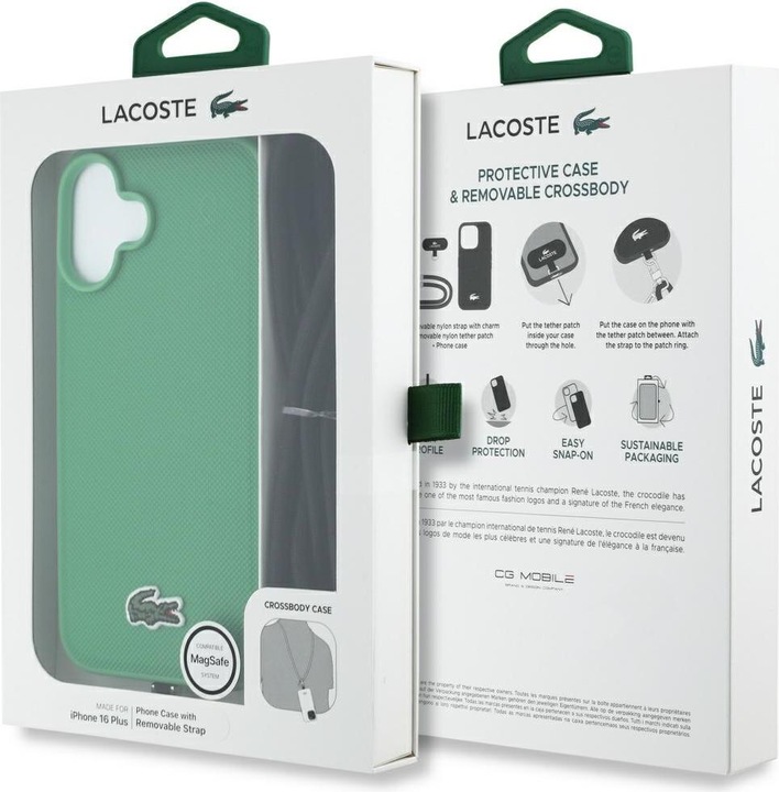 Produktbild Lacoste Etui Iconic Petit Pique Crossbody Cord MagSafe do iPhone 16 Plus zielony