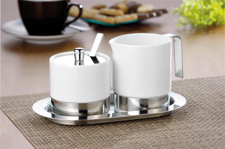 Actual product image Esmeyer ADAM sugar milk set Dimensions: 20 x 11.5 cm (w x l) Material: Porcelain/stainless steel (0.25 l)