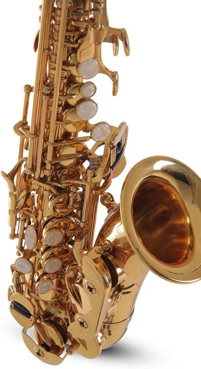 Actual product image Roy Benson Bb Soprano Saxophone with Ergonomic Bow, High F# Key, Pisoni Pads, Lightweight Case (Sax, Curved)