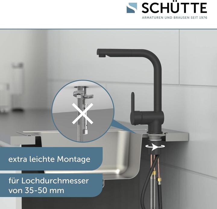 Actual product image Schütte Kitchen tap LONDON sink mixer Black matt Extendable Swivelling 79760