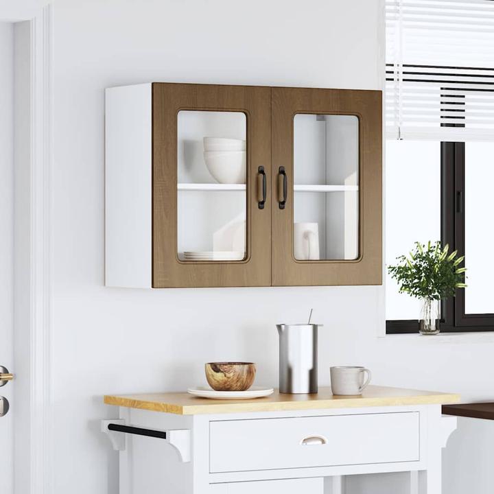 Actual product image vidaXL Kitchen wall unit with glass door Kalmar brown oak-look (80 x 31 x 60 cm)