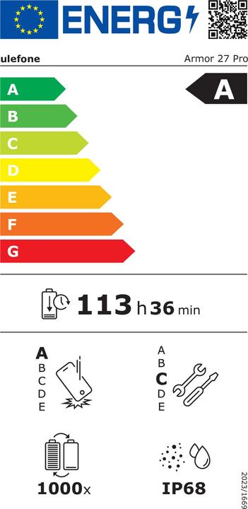 Energie-Label Ulefone Armor 27 Pro (256 GB, Black, 6.78", Dual SIM, 5G)
