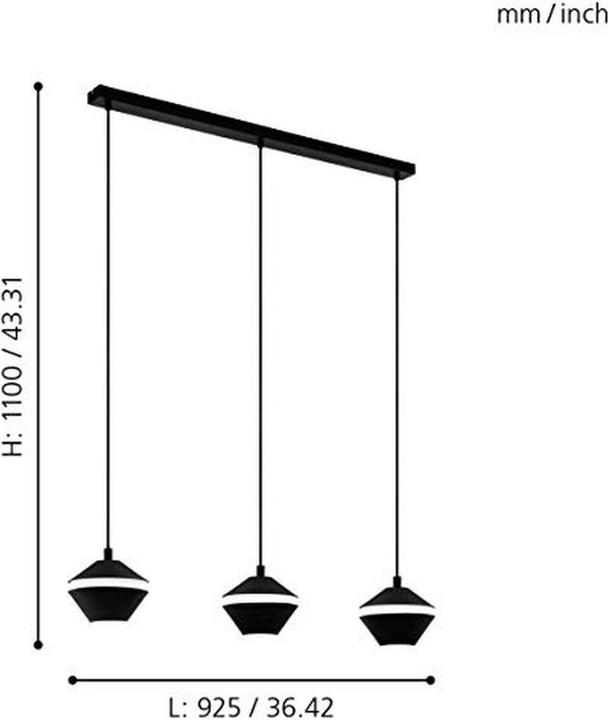 Produktbild EGLO Pendelleuchte PERPIGO 3x GU10, Schwarz/Weiss (GU10, 400 lm)