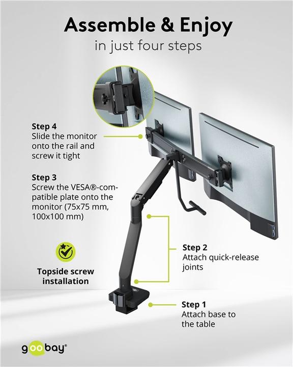 Actual product image Goobay Doppel-Monitorhalterung Office, schwarz (Table, 32", 18 kg)