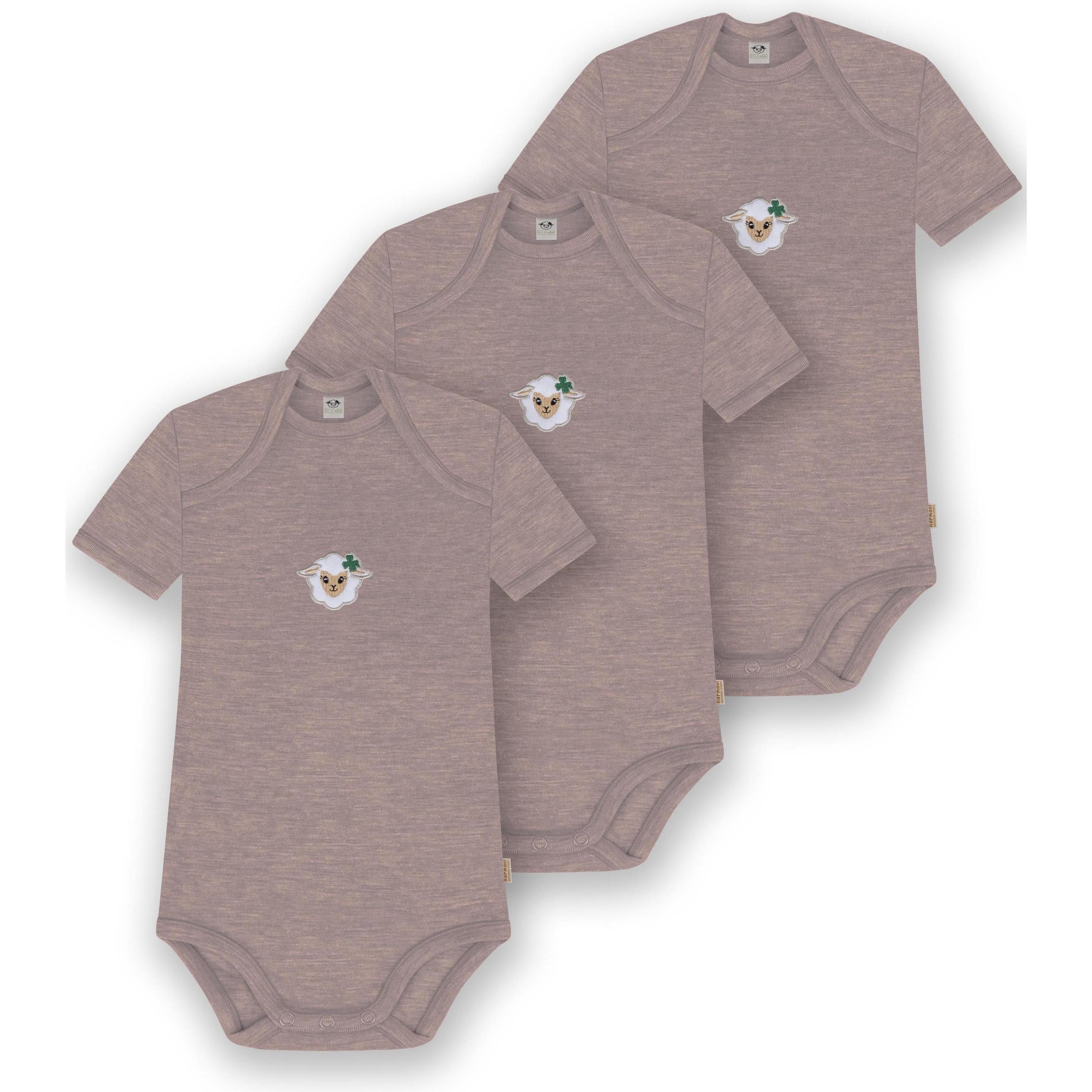 Normani, Herren, Body, 3er Set Baby Merino Body Kurzarm „Tauranga" - 9291, Rosa, (98)