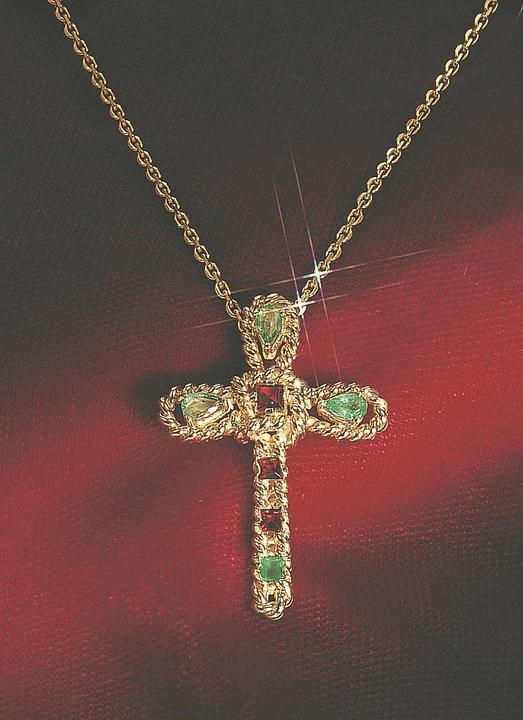 Image du produit Compass Pendentif Croix Tau (Or 585, Vertachat, Grenat)