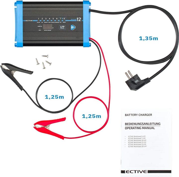 Actual product image Ective 12A 12V Lithium Battery Charger Multiload 12 LFP 8-Stages for LiFePO4 Batteries (12V, 12 A)