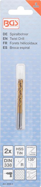 Produktbild BGS Spiralbohrer | HSS-G | titan-nitriert | 3,0 mm | 2-tlg. (3,0 mm)