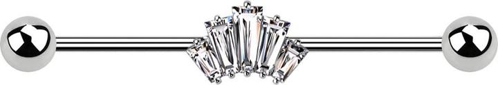 Produktbild Star Piercing Barbell silber mit zwei Kugeln fünf Baguette Kristalle silber (Messing, Chirurgenstahl 316L)