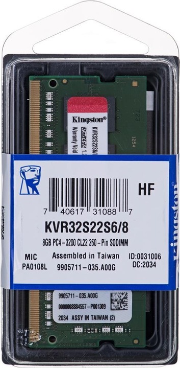 Produktbild Kingston ValueRAM (1 x 8GB, 3200 MHz, DDR4-RAM, SO-DIMM)