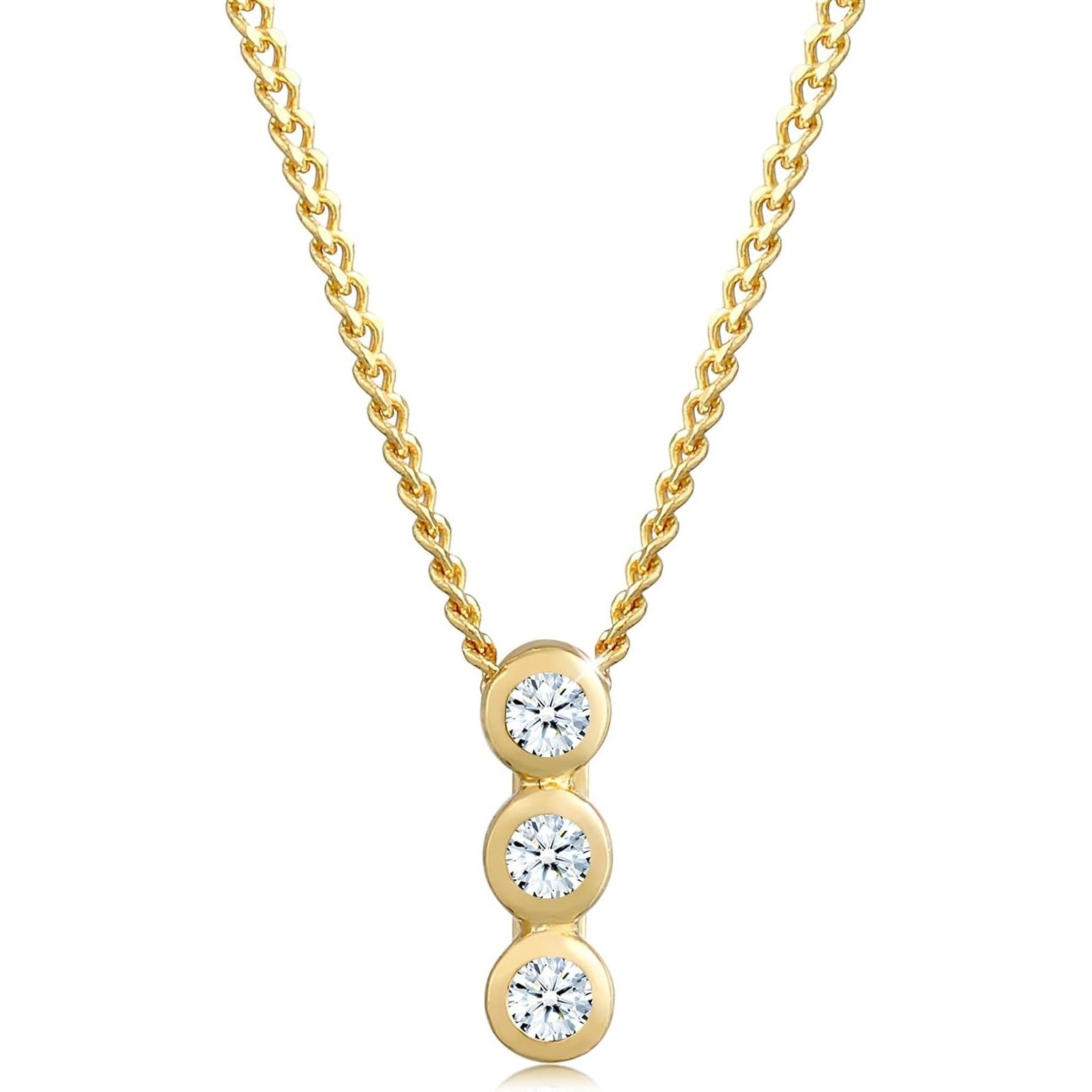 Elli, Collana, Collana Cerchio Geometrico Trio Con Diamante Elegante, (585 Oro Giallo)