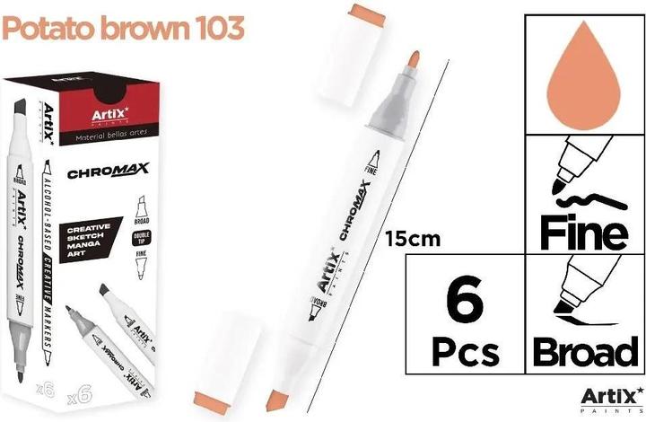 Actual product image Artix Chromax-Marker mit 2 Spitzen. Potato Brow 103 (6 Stück)