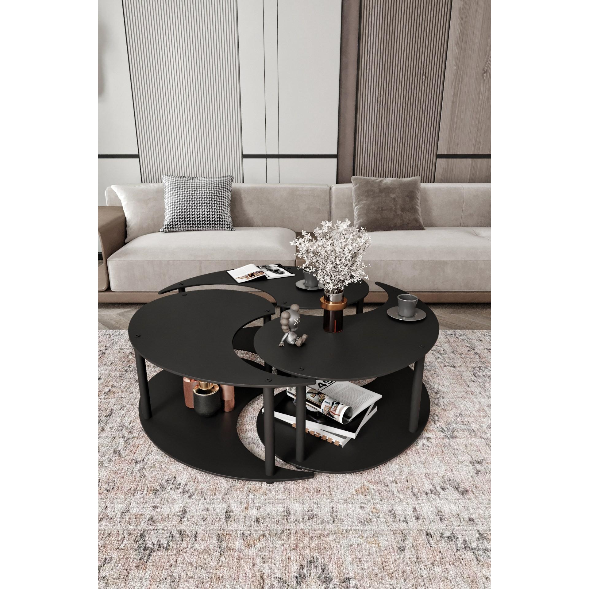 Thumbnail - Hanah Home, Couchtisch + Beistelltisch, Yin Yang Coffee Table 3 Set (70 x 38 x 70 cm)