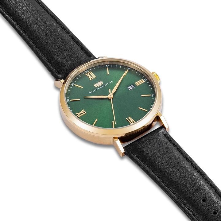 Actual product image Quartz watch Adelsmann genuine leather yellow gold - 34114 (Analogue wristwatch, 42 mm)