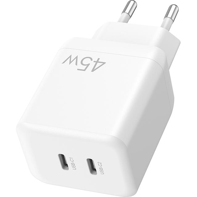 Caruba 45W Wall Charger 2x USB C (45 W, 2 porte), Caricatore USB, Nero