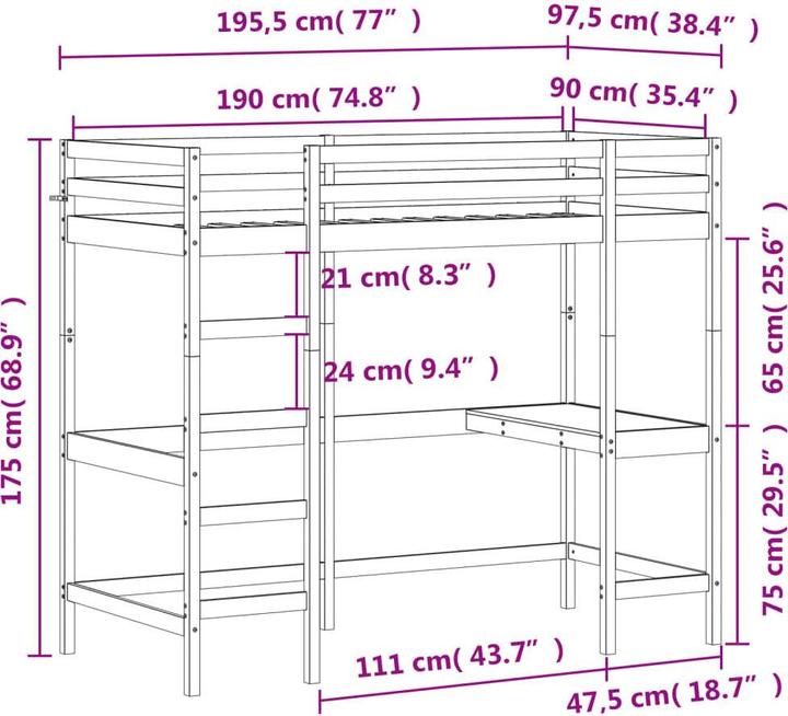 Image du produit vidaXL Hochbett (90 x 190 cm)
