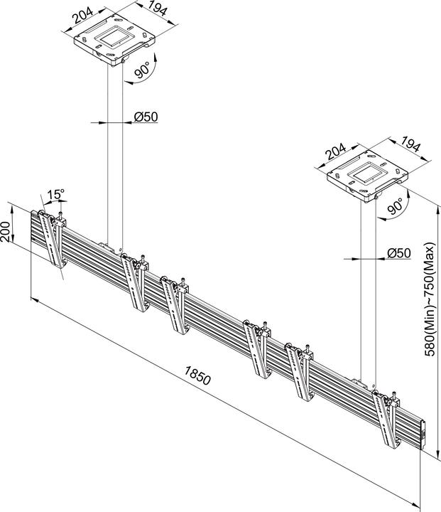 Produktbild Multibrackets Deckenhalter 3x, 30"- 42", schwarz, VESA 100x