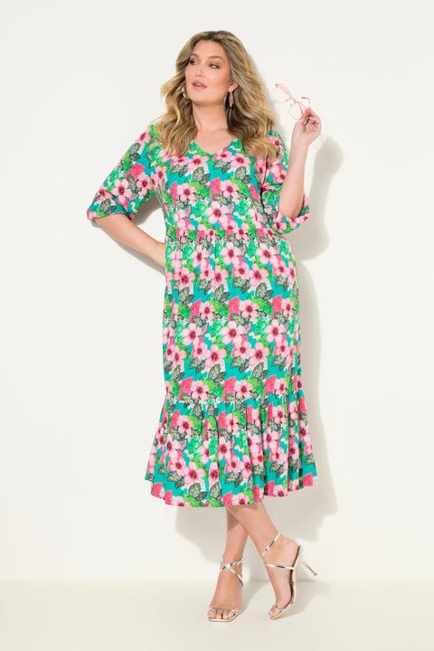 Produktbild Miamoda Midikleid, A-Linie, Blütenmuster, Zierband, 3/4-Ärmel (44)