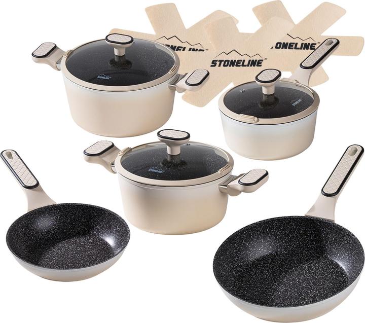 Produktbild Stoneline ® Creme Kochgeschirr-Set 11-teilig mit Deckeln, beschichtete Töpfe & Pfannen