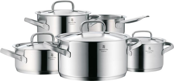 Produktbild WMF Topfset Induktion Kochtopfset 5tlg Metalldeckel Gourmet Plus Edelstahl (16 cm, Pfannenset + Topfset, Edelstahl)