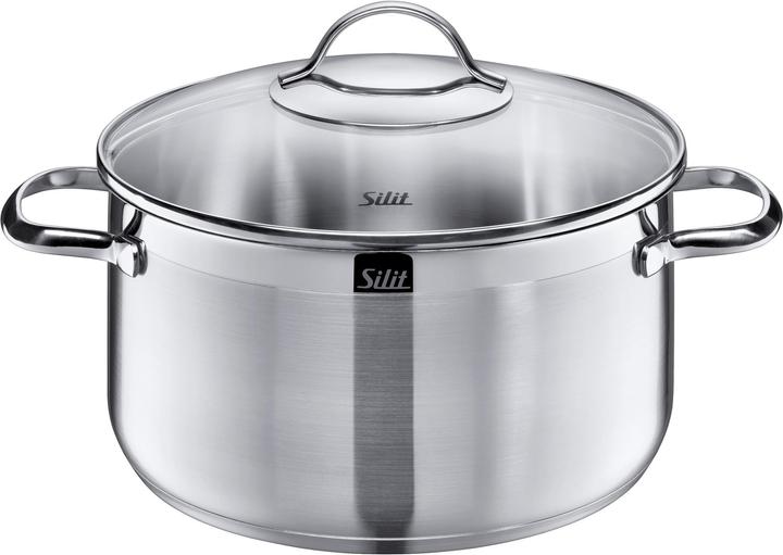 Produktbild Silit Kochtopf Fleischtopf Induktion 24cm Glasdeckel 5,7l Achat Edelstahl 18/10 (24 cm, Bräter + Schmortopf, Edelstahl)