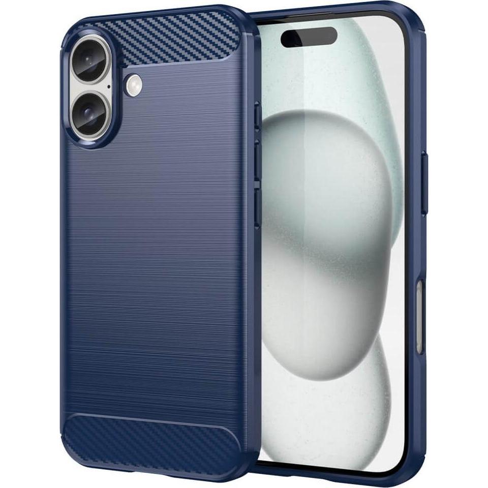 Cover-Discount iPhone 16 - Metall Carbon Look Hülle (Apple iPhone 16), Smartphone Hülle, Blau