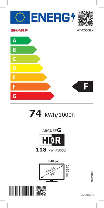 Label énergétique Sharp 55GL4260E (55", LCD, 4K, 2023)