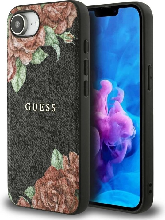 Produktbild Guess Case 4G Flowers Print MagSafe for iPhone 16e black (Apple iPhone 16e)