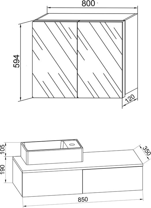 Nutritional values and ingredients VCM 3-piece wash place washbasin Gudas mirror cabinet