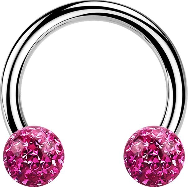 Produktbild Star Piercing Micro Circular Barbell silber mit zwei Kristall Kugeln pink Epoxy Schutzschicht (ohne Messing, Chirurgenstahl 316L)