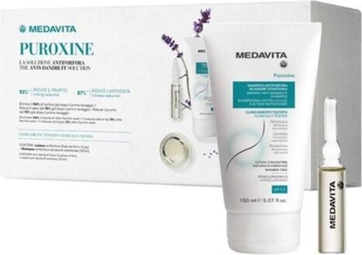 Produktbild Medavita Solution Dandruff Ampoules 12 x 6ml mit Puroxine Shampoo 150ml (6 ml)
