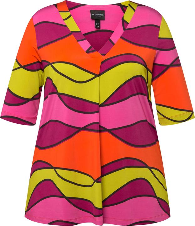 Produktbild Ulla Popken Slinkyshirt, Wellendesign, V-Ausschnitt, Halbarm (58)