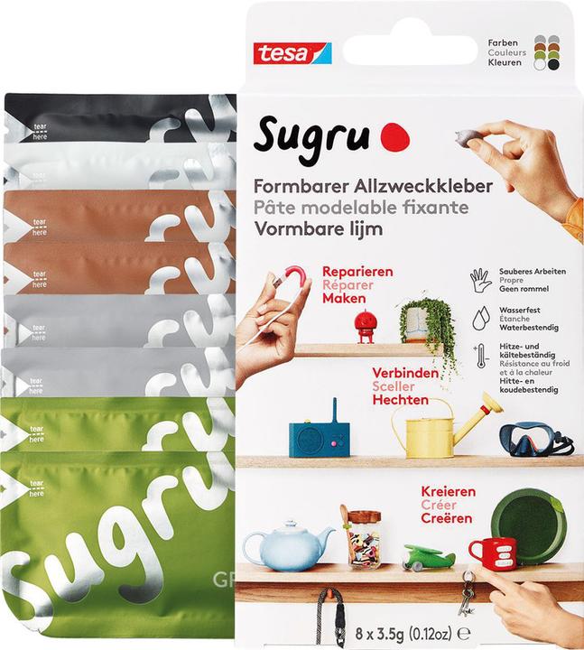 Productafbeelding Sugru by tesa Sugru 8x kneedbare alleslijm, veelzijdige kleefplamuur voor decoreren, lijmen & repareren (28 g)